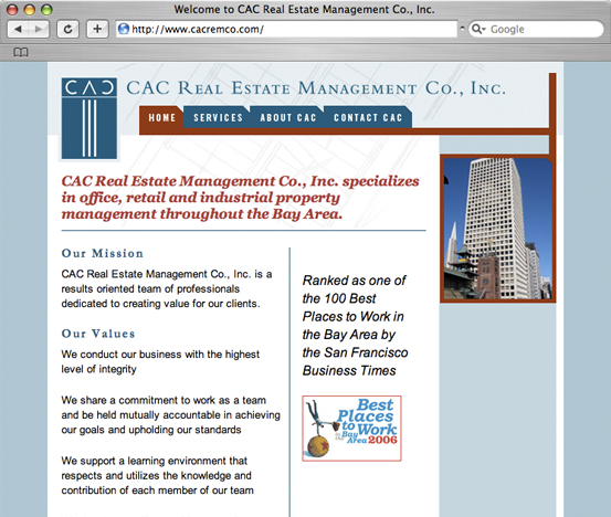 CAC Real Estate Management Co., Inc., 2006 Web Site Design