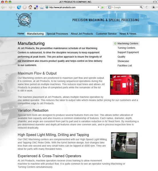 Jet Products Company, Inc., 2007 Web Site Redesign