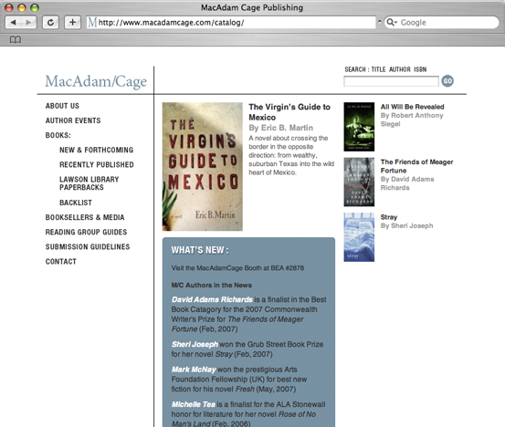 Mac Adam/Cage Publishing, Web Site Build and Catalog