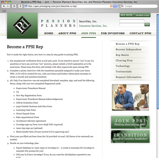 Pension Planners Securities, Inc., 2007 Web Site Redesign