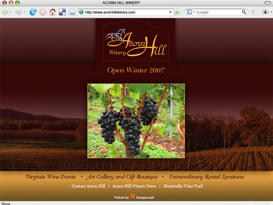 Acorn Hill Winery, Splash Page